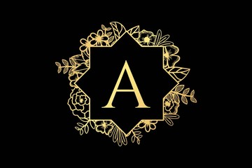 golden monogram floral frame