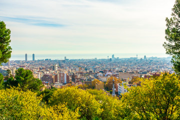 Panoramic view of Park Guell in Barcelona, Catalunya Spain.