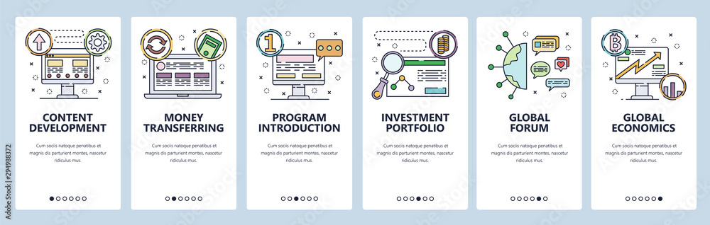 Wall mural website and mobile app onboarding screens vector template