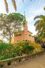 Panoramic view of Park Guell in Barcelona, Catalunya Spain.