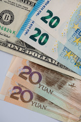 Mix of banknotes - different currencies