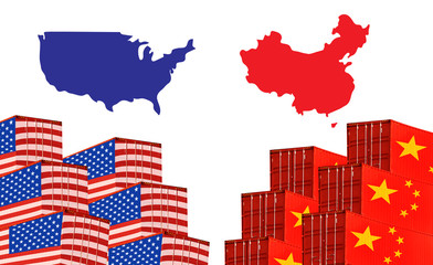 Concept image of USA-China trade war, Economy conflict, US tariffs on exports to China, Tradewar