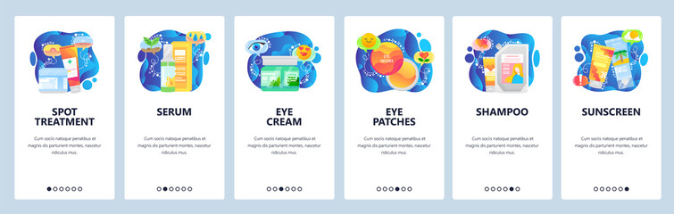 Skin care website and mobile app onboarding screens vector template