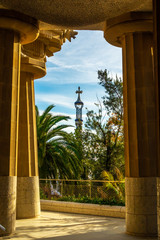 Panoramic view of Park Guell in Barcelona, Catalunya Spain.