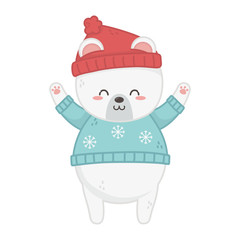 cute polar bear with hat animal merry christmas