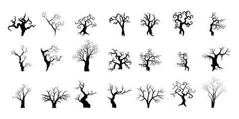 Silhouettes of trees collection Halloween concept.
