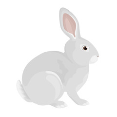 Gray rabbit isolated on a white background. Vector illustration of a domestic farm animal in cartoon simple flat style.
