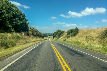 Fototapeta na wymiar Empty Highway through Rural countryside in New Zealand