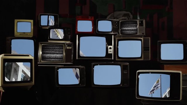 Uruguay Flag and Retro TVs. 