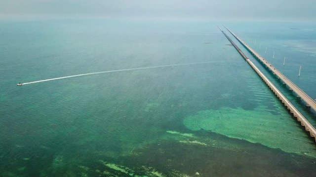 Aerial footage of Florida Keys Seven Miles Bridge