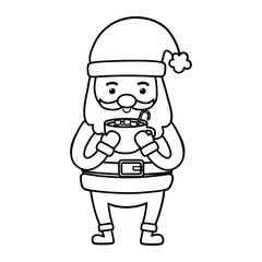 santa holding chocolate cup decoration merry christmas line style
