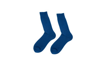 Blue socks isolated on white background.