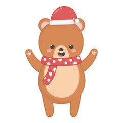 Obraz premium cute bear with scarf and hat merry christmas