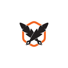 Feather pen icon logo design vector template