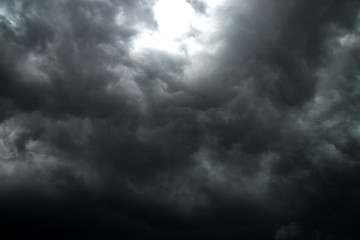 Obraz premium Dark sky and dramatic black cloud before rain.A tropical cyclone is a rapidly rotating storm system characterized by a low-pressure center, a closed low-level atmospheric circulation, strong winds.