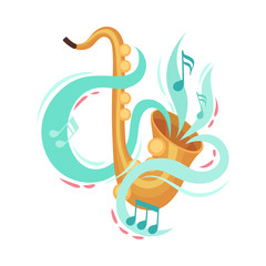Vector Saxophone Musical Instrument Illustration Concept With Elegant Line And Notes All Around