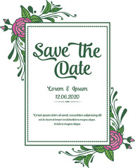 Template elegant save the date, with decoration of pink rose flower frame. Vector
