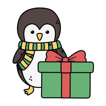 penguin with gift decoration merry christmas
