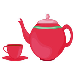 Pink Teapot, Teacup and Saucer - Cartoon Vector Image
