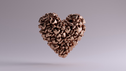 Bronze 3d Heart Icon Made out of lots of Smaller Hearts Offset View 3d illustration 3d render