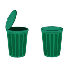Green Open and Close Dustbins - Cartoon Vector Image