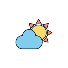 sun and cloud weather summer icon line and fill