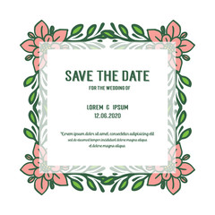 Wedding invitation card, save the date, with decoration element of green leafy flower frame. Vector