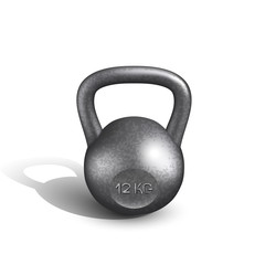 Naklejka na ściany i meble Kettlebell Sportive Heavy 12 Kg Equipment Vector. Classic Black Metallic Training Gym Tool Kettlebell For Bodybuilder Lifting Exercise And Physical Power. Template Realistic 3d Illustration