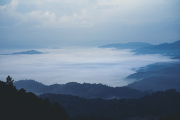 Mountains and fog in the early morning hours