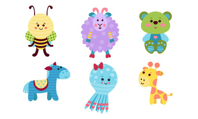 Various Babies Animals Cartoon Characters Colorful Vector Illustration Set