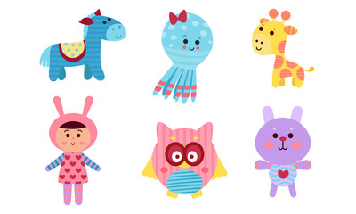 Adorable Babies Animals And Human Cartoon Characters Colorful Vector Illustration Set