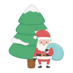 santa with bag and tree snow decoration merry christmas