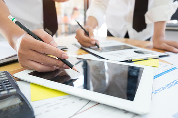 Business working in office with documents and laptop people Consulting and business planning.