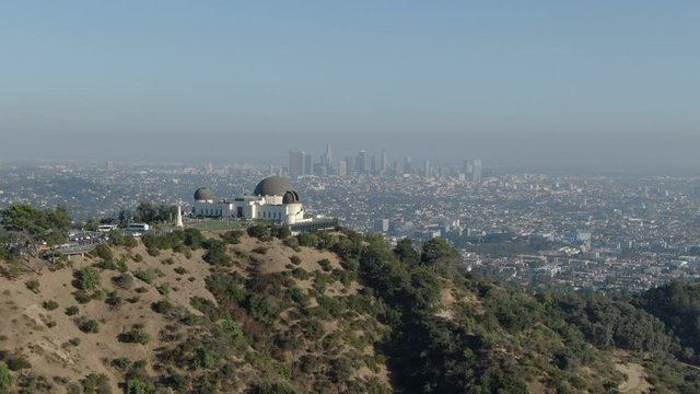 Los Angeles Downtown From Griffith Observatory Aerial Establish Shot Rotate Right