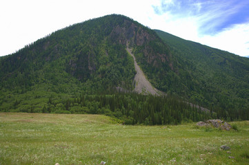 High hill at a fertile pasture in the valley.