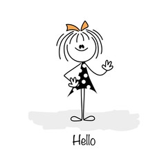 Cute Cartoon Girl with a bow.