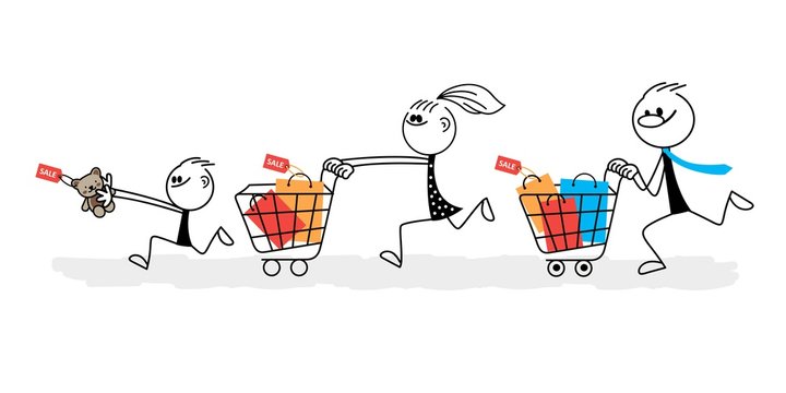 stick figures shopping with sale tags clip art preview