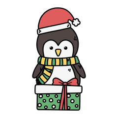 penguin with hat and gift box decoration merry christmas