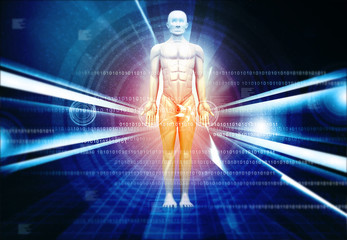 Fototapeta na wymiar 3d man in futuristic technology background. 3d illustration