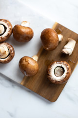 Fresh raw royal champignon on marble board