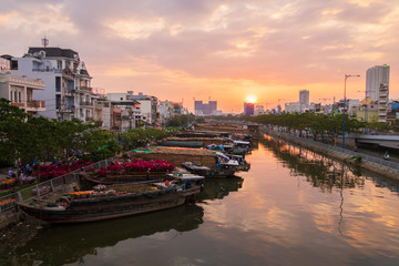 Fototapeta premium Tet Holiday - Binh Dong Flower Floating Market in Ho Chi Minh, Vietnam