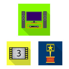 Vector illustration of television and filming sign. Set of television and viewing stock vector illustration.