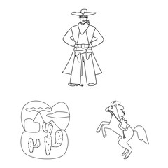 Vector design of western and american sign. Set of western and farm vector icon for stock.