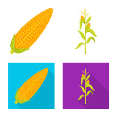 Isolated object of cornfield and vegetable symbol. Set of cornfield and vegetarian stock vector illustration.