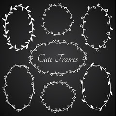 Cute round and oval shaped frames decorative design elements. Vector eps10.