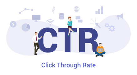 taux de clics ctr click through rate concept with big word or text and team people with modern flat style - vector