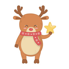Obraz premium reindeer with scarf holding star decoration merry christmas