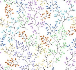 Color the branches of trees. White vector background seamless.