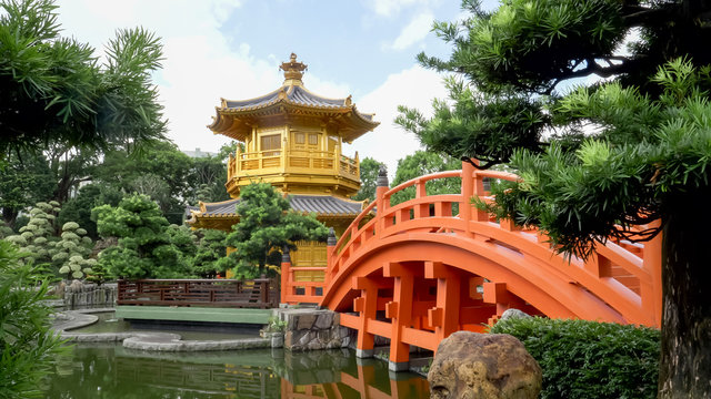 the bridge and pavillion at nan lian garden in hong kong