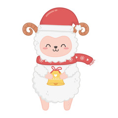 cute sheep with hat and bell merry christmas